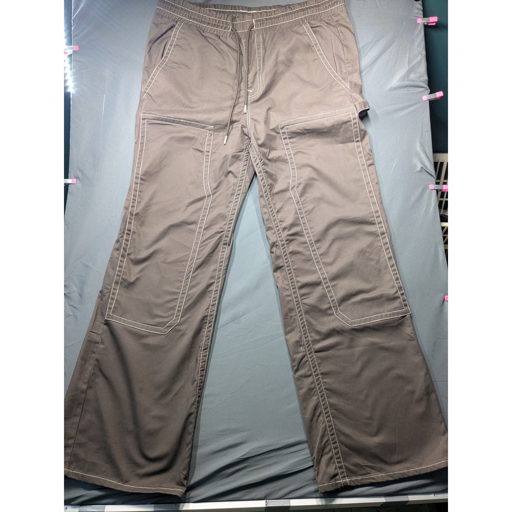 True Religion Vinny Ultra Baggy Carpenter Pants Brown Contrast Stitch Mens 34